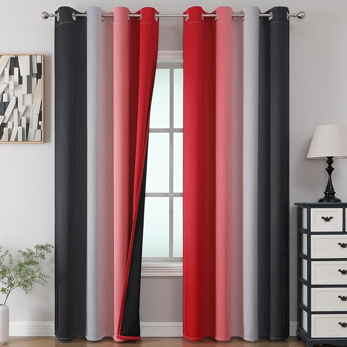 Red and Black Ombre Blackout Bedroom Curtains 102 Inches | Room Darkening by ESTELARTEXTILER