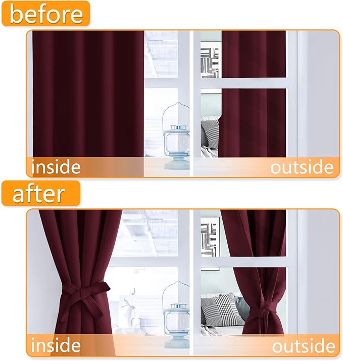 RV Blackout Curtains for Bedroom 52 x 36 Inch Long Burgundy 2 Panel | Thermal - Image 4