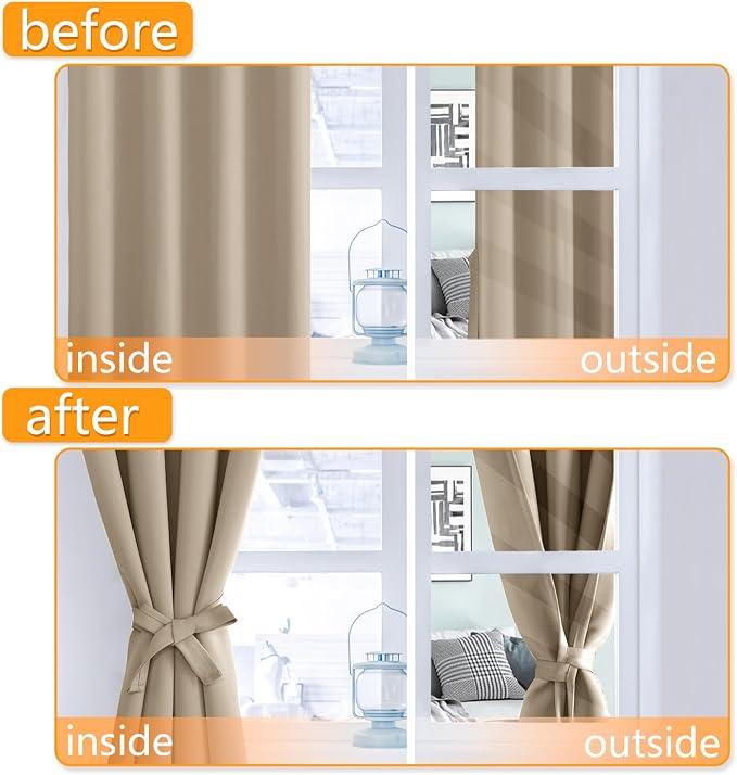 Blackout Curtains for Bedroom, 38 x 63 Inches Length Taupe 2 Panels | Thermal - Image 4