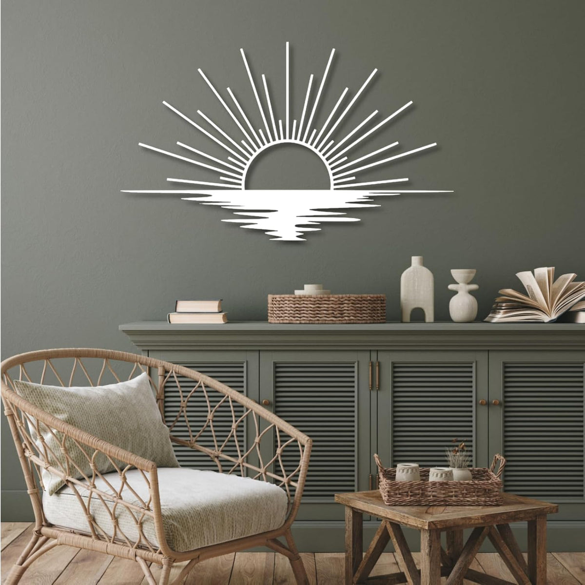 Sunrise Metal Wall Art, Metal Sun Wall Decor, Metal Sun Outdoor Decor, Large Metal Sun Wall Art, Sun Wall Art, Boho Sun Wall Art, Sunshine Metal Sign, Living Room Bedroom Wall Hangings (White, 53"x 31"| 135x80cm)