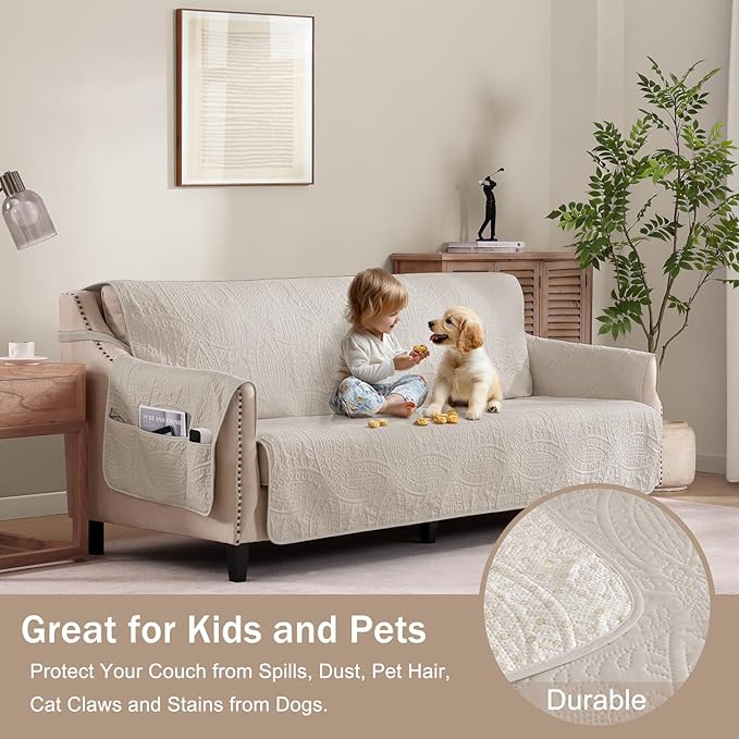 Large Beige Recliner Chair Covers, Quilted Décor Water-Repellent Lazy Boy Chair - Image 8