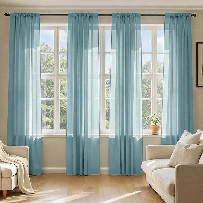 MIULEE Dusty Blue Sheer Curtains 96 Inches Long 4 Panels 42 x 96 Inches | Light by MIULEE