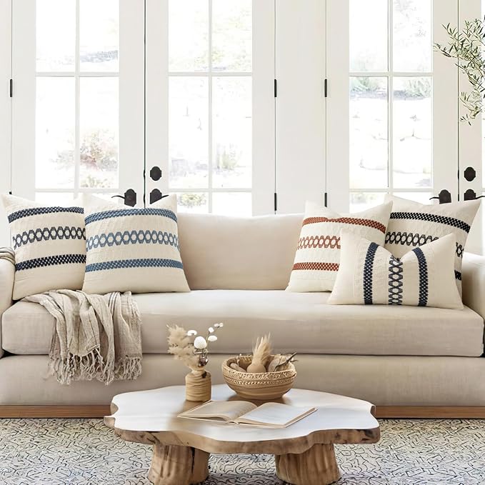 MIULEE Set of 2 Coastal Blue Boho Decorative Pillow Covers 20x20 Inch | - Image 3