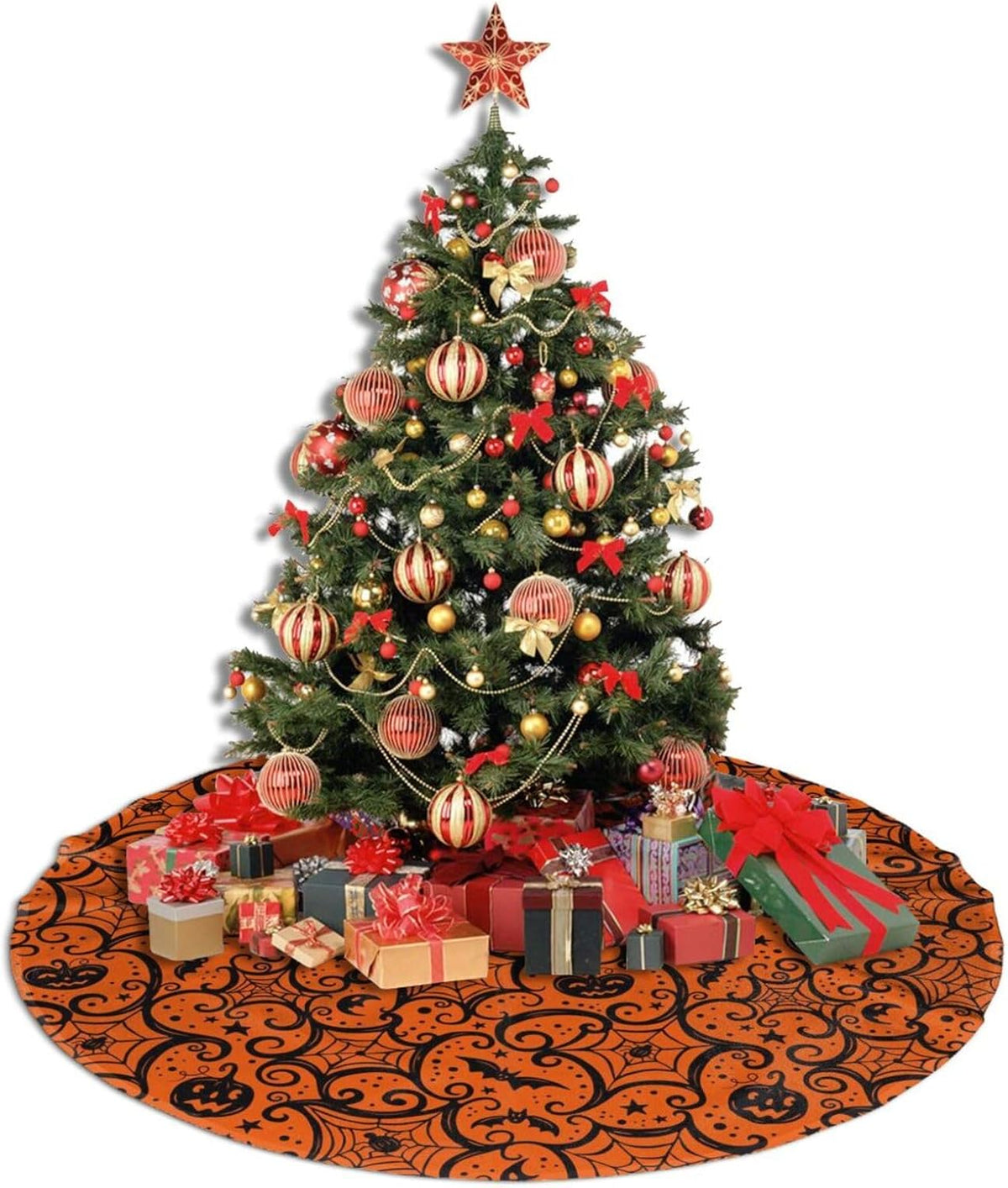 Christmas Tree Skirt,Halloween Pumpkin Xmas Tree Skirt Rustic Farmhouse Tree Skirt for Christmas Decor Xmas Holiday Home Party Decorations30