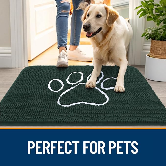 OLANLY Dog Door Mat for Muddy Paws 59x24, Paw Print Design Chenille Mud Mat | - Image 6
