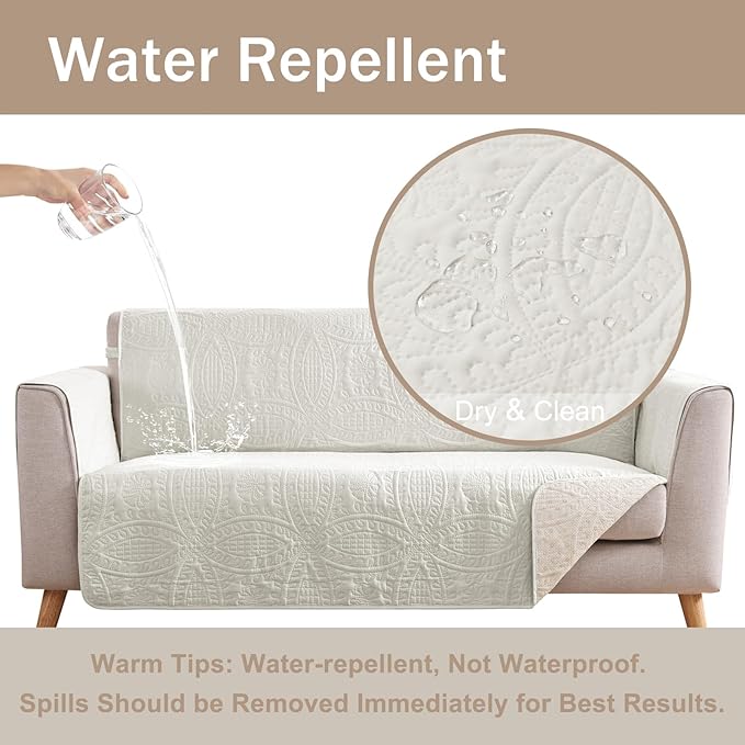 Stay in Place Ivory White Quilted Loveseat Couch Cover - Image 3
