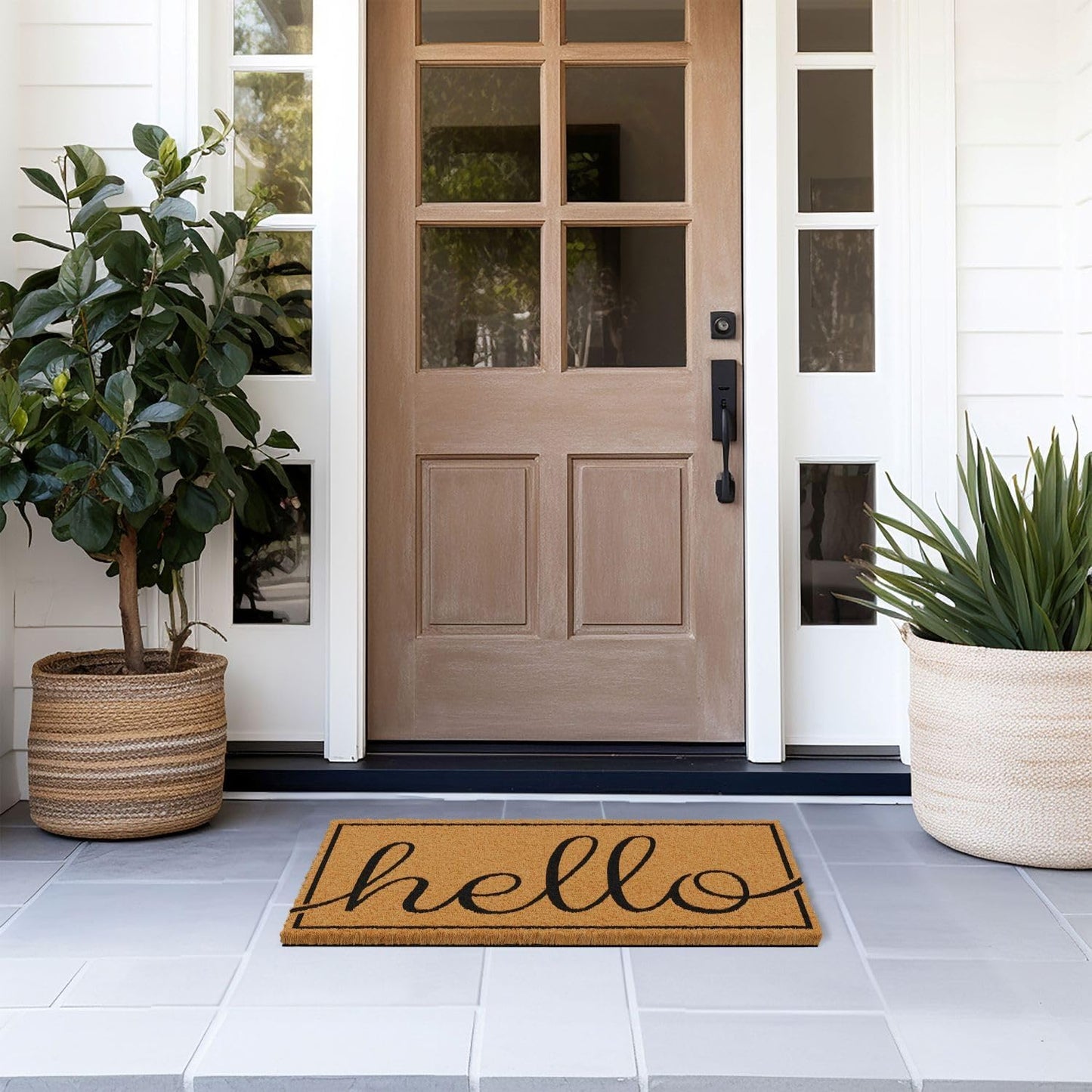 Barnyard Designs Natural Coco Coir Heavy Duty Backing Doormat - Large Cute Non-Slip Front Door Welcome Mat for Outside Entrance or Porch Entry, Brown (17x30, Hello)