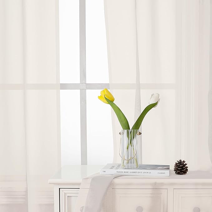 Ivory Sheer Curtains 68 Inch Length 2 Pcs, Light Filtering Rod Pockets Bedroom - Image 5
