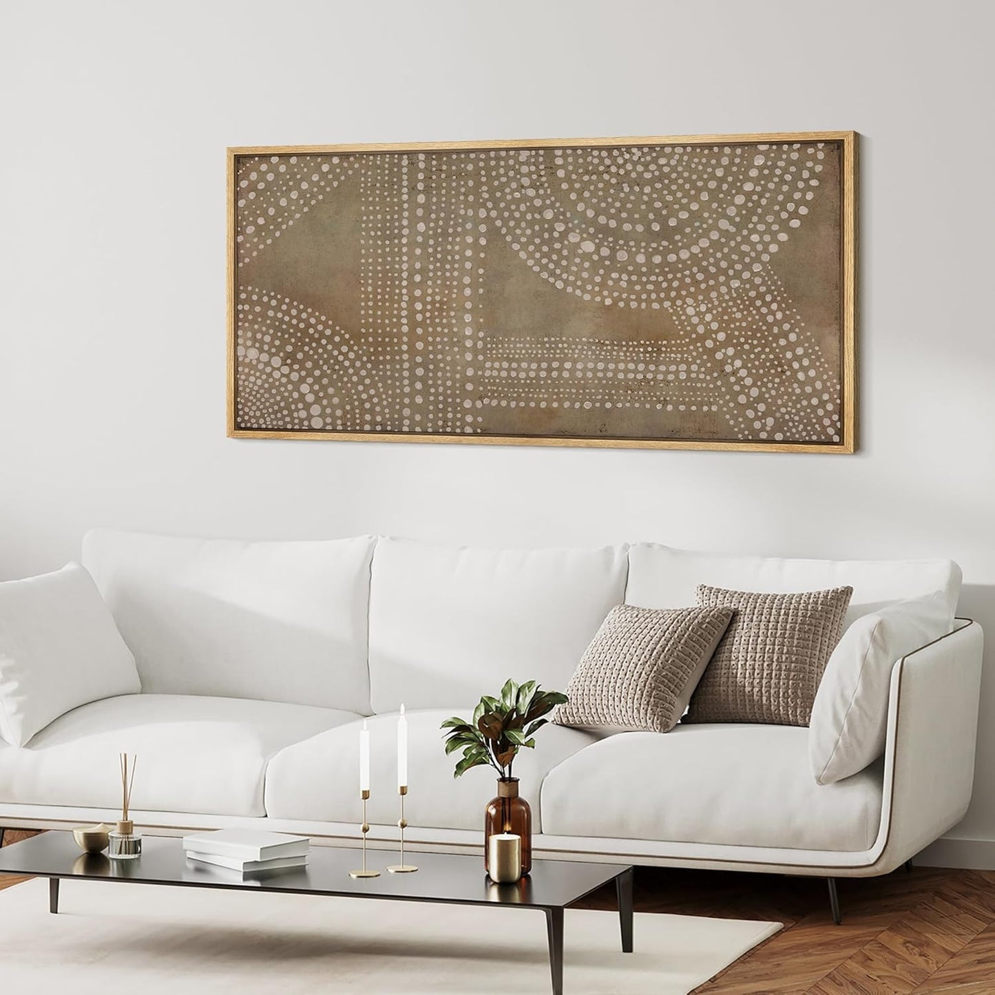 MUDECOR Extra Large Framed Canvas Print Wall Art Abstract Dot Matrix Canvas Art in Earth Tones Antique Retro Fine Art Illustrations Decorative Colorful for Bedroom - 60"x30"