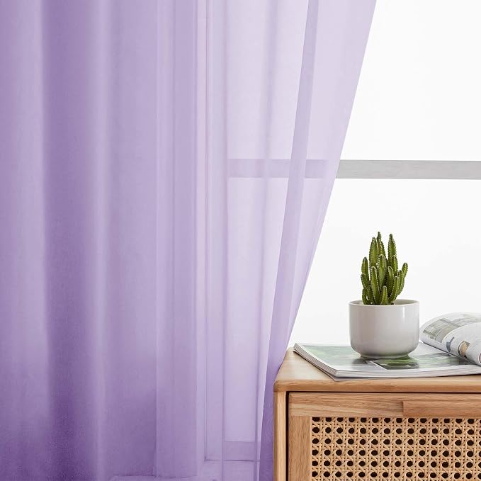 Lavender Kitchen Curtains 30 Inch Length Tier 2 PCS, Solid Soft Airy Half - Image 7