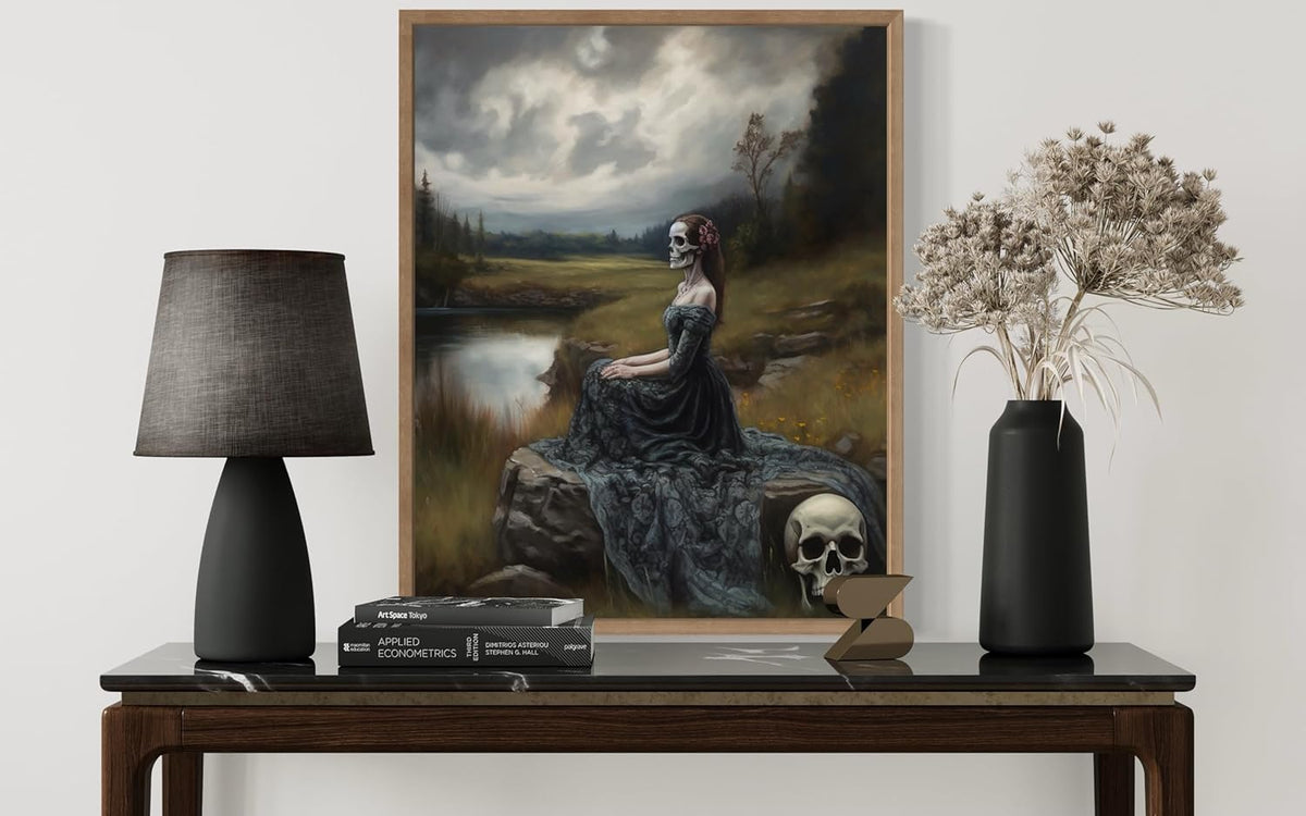 Widow Ghost Poster Art Print, Halloween Scary Vintage Wall Art Academia Spooky Painting Decoration for Horror Prints, Gothic Posters Bedroom Decor 89 (Widow Ghost, 8 x 10 inches, Wood Frame)