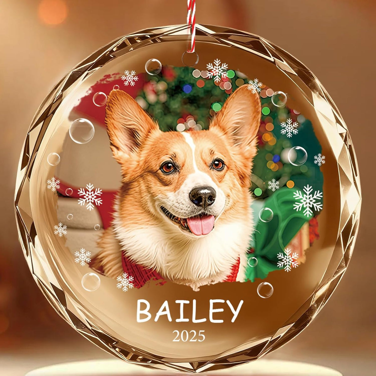 Bemaystar Personalized Dog Cat Ornaments with Photo Text - Dog Ornaments for Christmas Tree, Custom Pet Ornament, Puppy 1st Xmas Gifts, Personalized Gifts for Christmas for Pet Lovers