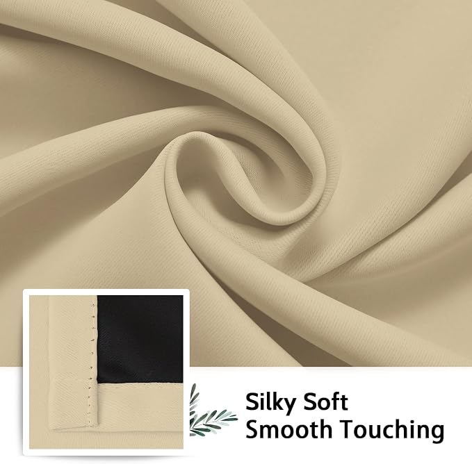 SimpleHome Beige 100% Blackout Curtains Room Darkening Living Room 36 Inch | - Image 7