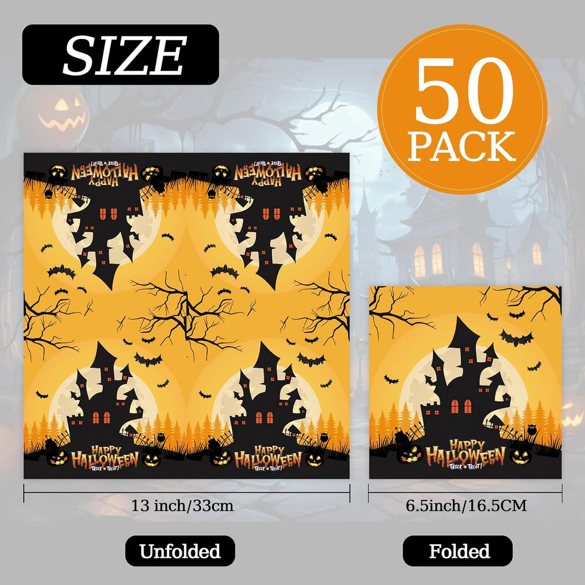 50 Pcs Halloween Napkins 6.5 x 6.5 inch, Pumpkin Bat Ghost Paper Napkins Disposable Holiday Cocktail Napkins for Dinner Bathroom Halloween Party Decorations