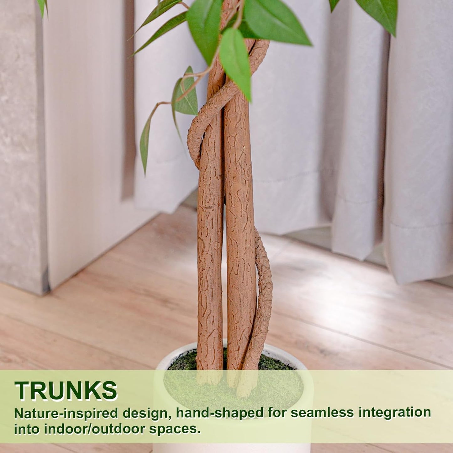 6FT Artificial Ficus Tree with White Planter, Realistic Faux Silk Indoor Outdoor Plant for Home Office Living Room, Porch, Garden Decor