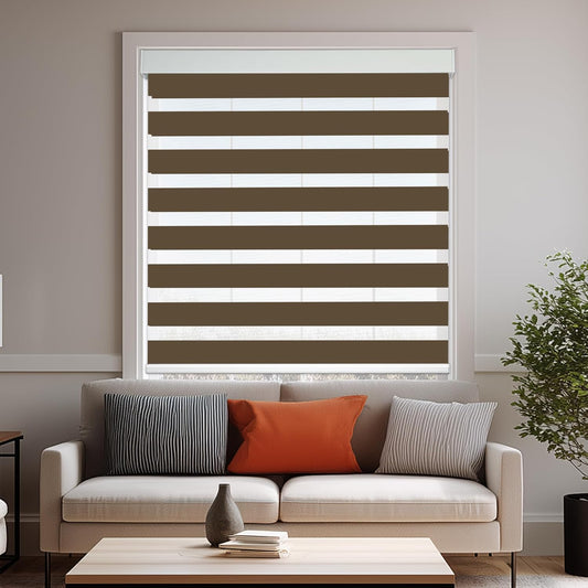 HESTIA Cordless Zebra Blinds Light Filtering Roller Shades UV Blocking Blackout Privacy Indoor Window Shades for Home Office Day and Night, Brown,43" W x 54" H