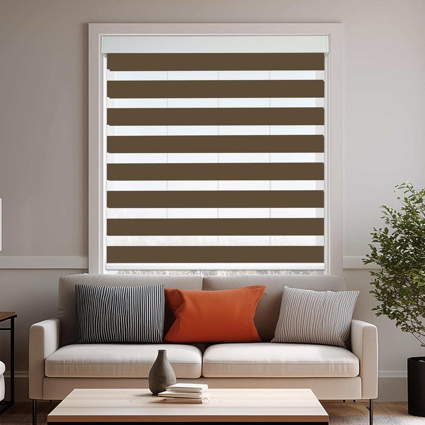 HESTIA Cordless Zebra Blinds Light Filtering Roller Shades UV Blocking Blackout Privacy Indoor Window Shades for Home Office Day and Night, Brown,29" W x 60" H