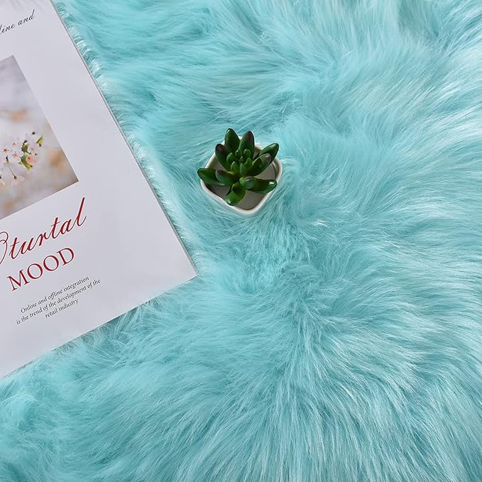 Latepis Light Blue Fluffy 2x6 Rug Runner Teal Shag Washable Area Rugs Faux Fur - Image 7