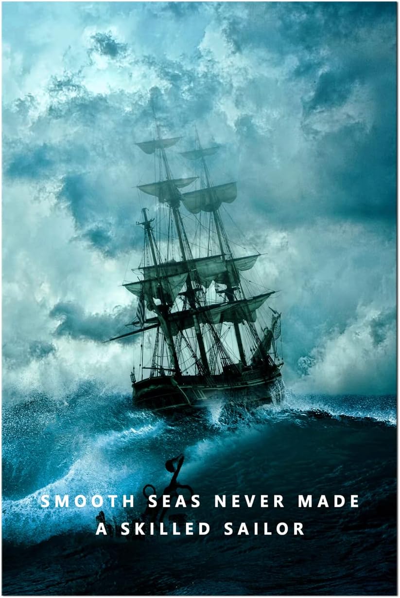 Inspirational Canvas Wall Art Smooth Seas Never Made A Skilled Sailor Motivational Poster Entrepreneur Quote Picture Home Office Decor Painting Framed and Stretched Ready to Hang [12''W x 18''H]