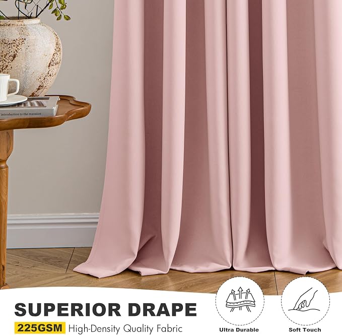 MIULEE Blackout Curtains for Bedroom 2 Panels 40 x 50 Inch Long Pink | Thermal - Image 5