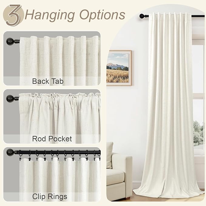 Extra Wide Curtain 108 Inches Long 100 Inch Wide Linen Blackout Curtain - Image 6
