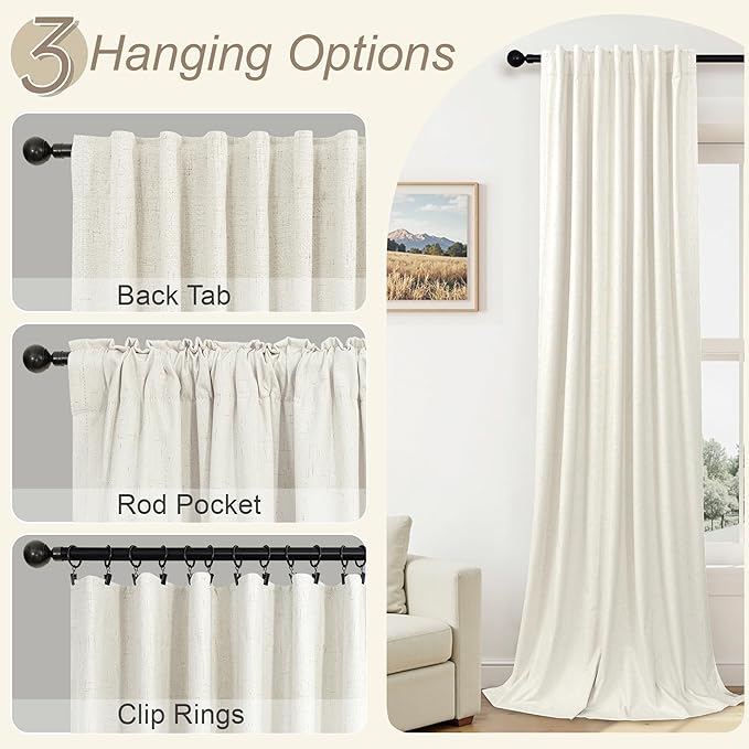 Cream Linen Black Out Curtains 70 Inches Extra Wide - Image 5