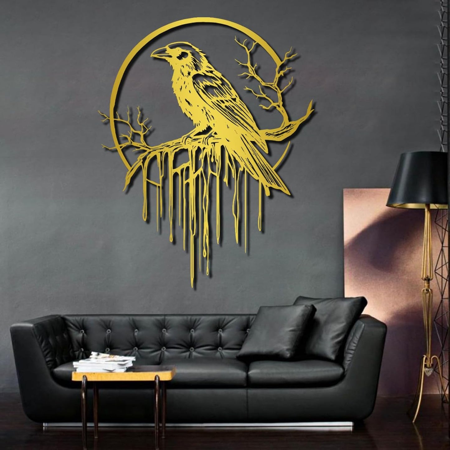 Crow Metal Wall Decor, Raven Wall Art, Large Gothic Raven Decor Hangings, Bird Wall Decor, Metal Tree Branch Decor, Ravens Sign, Raven Art for Living Room (Silver, 24"x19" | 60x48cm, metal wall art)