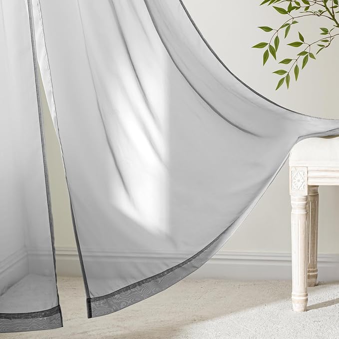 MIULEE Dark Grey Sheer Curtains 63 Inches Long 4 Panels 42 x 63 Inches | Light - Image 6