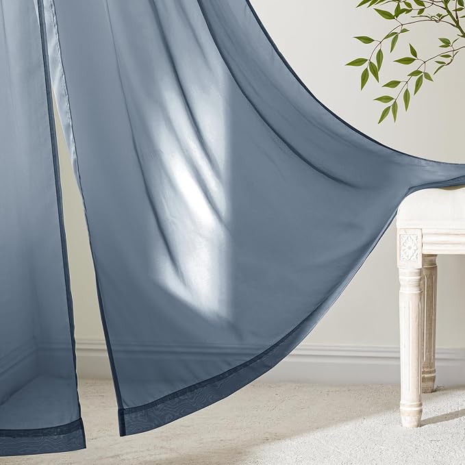 MIULEE Navy Blue Sheer Curtains 108 Inches Long 4 Panels 42 x 108 Inches | - Image 6