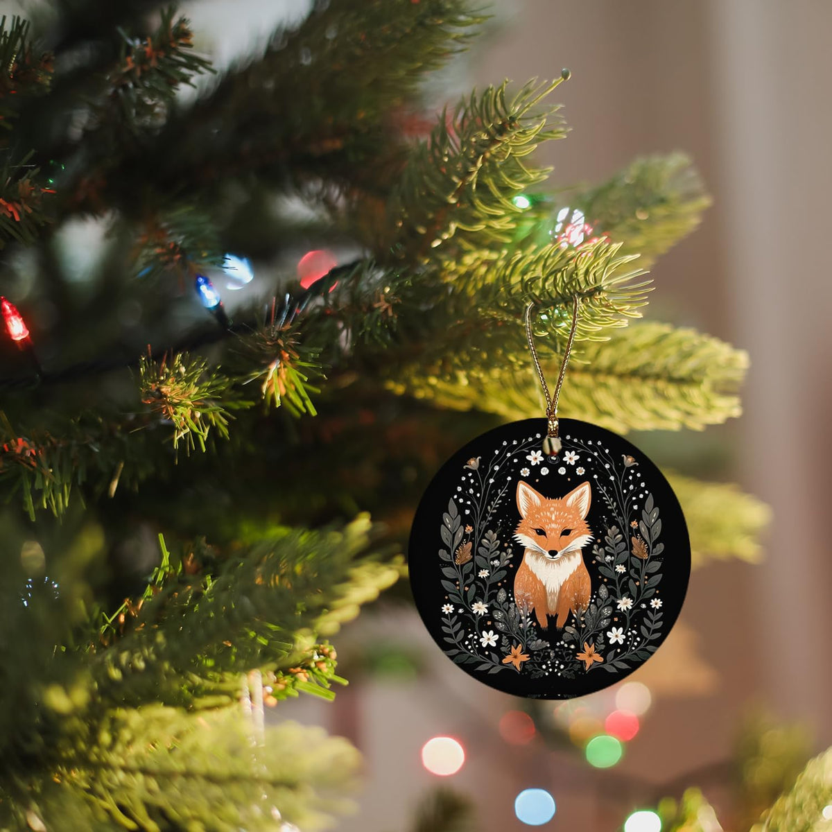 Fox Ornament, Fox Gifts for Women Girls Men,Gifts for Fox Lovers, Cottagecore Botanical Fox Ceramic Ornaments, Fox Decorative Hanging Ornament