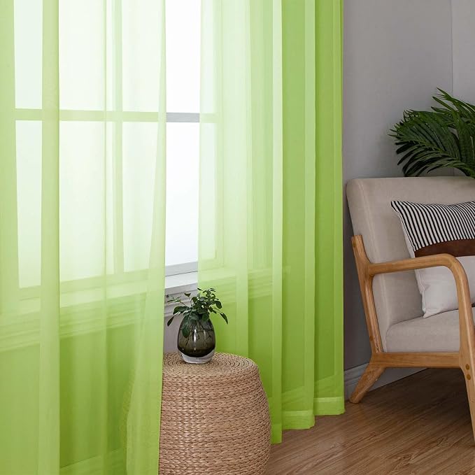 Lime Sheer Curtains 96 Inches Long 2 Panels, Dual Rod Pockets Living Room Decor - Image 2