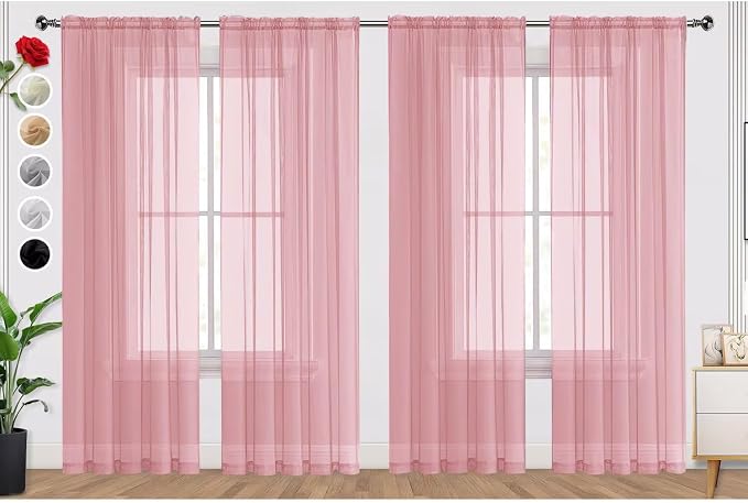SpaceDresser Sheer Blush Curtains 4 Panels Rod Pocket Semi-Sheer Curtain 54 by SpaceDresser
