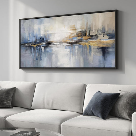 Framed Extra Large Blue Abstract Wall Art for Living Room, Modern Canvas Prints Painting Artwork for Walls, Minimalist Abstract Pictures for Living Room Dining Room Bedroom Office Wall Decor 30x60 In