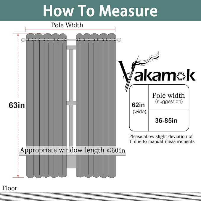 Yakamok Grey Room Darkening Curtains 62x63 inch Gray Grommet-Living Room | 2 - Image 7