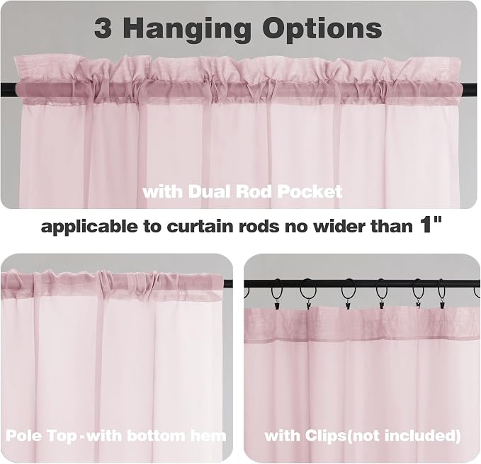 Chyhomenyc Blush Pink Sheer Curtains 90 Inches Long 2 Panels, Light Filtering - Image 5
