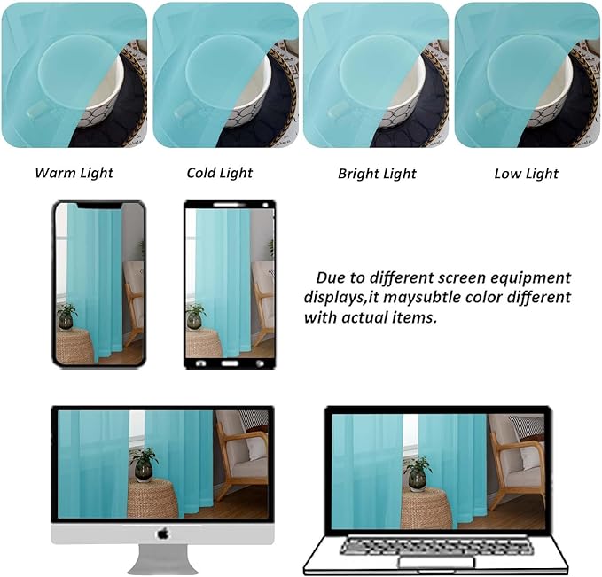 Chyhomenyc Aqua Sheer Curtains 72 Inch Length 2 Panels, Light Filtering Soft - Image 8