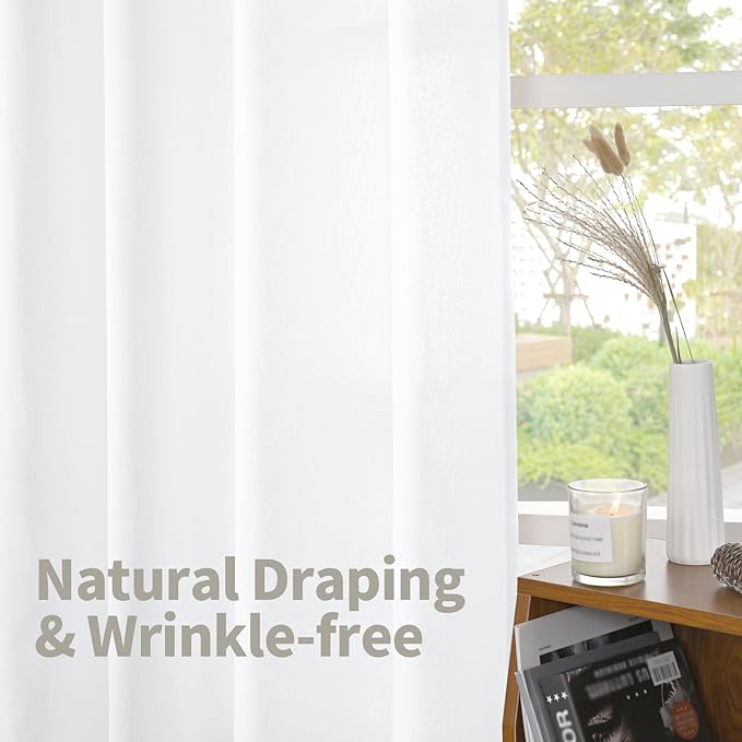 YoungsTex White Linen Semi Sheer Curtains - Image 3