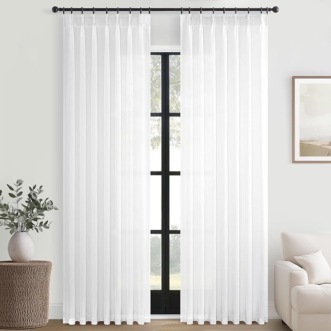 Topfinel Beige White Pinch Pleated Linen Curtains 84 Inch Length 2 Panels - Image 9