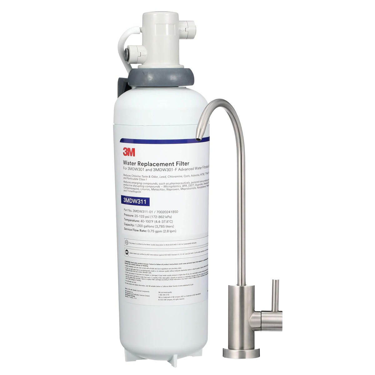 Aqua-Pure 3MDW301 Under Sink Dedicated Faucet Water Filter System, for Lead, VOC's, Microplastics, Cysts, Bad Taste and Odor, Asbestos, MTBE and TTHM Reduction, Includes Faucet