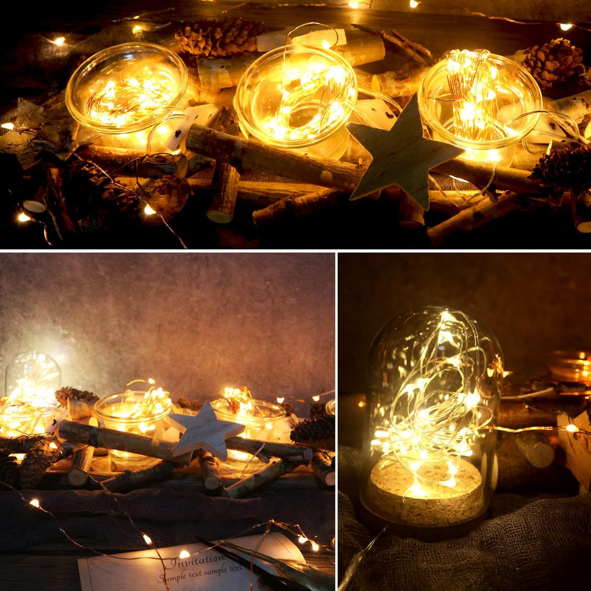 OakHaomie 6 Pack 10ft(3m) LED Starry String Lights 30 Micro LEDs on Silvery Copper Wire,2pcs CR2032 Batteries Required and Included, for DIY Wedding Centerpiece Table Decorations (Warm White)
