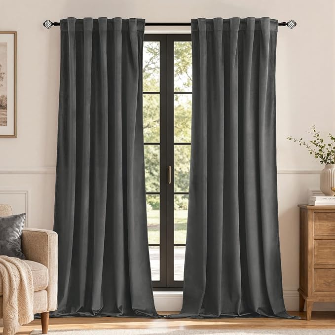 MIULEE Velvet Curtains 52x108 inches 2 Panels Gray Blackout Curtains | Luxury by MIULEE