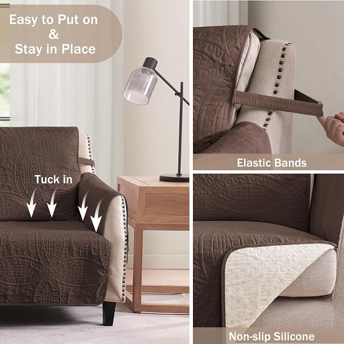 Large Brown Recliner Chair Covers, Quilted Décor Water-Repellent Lazy Boy Chair - Image 3