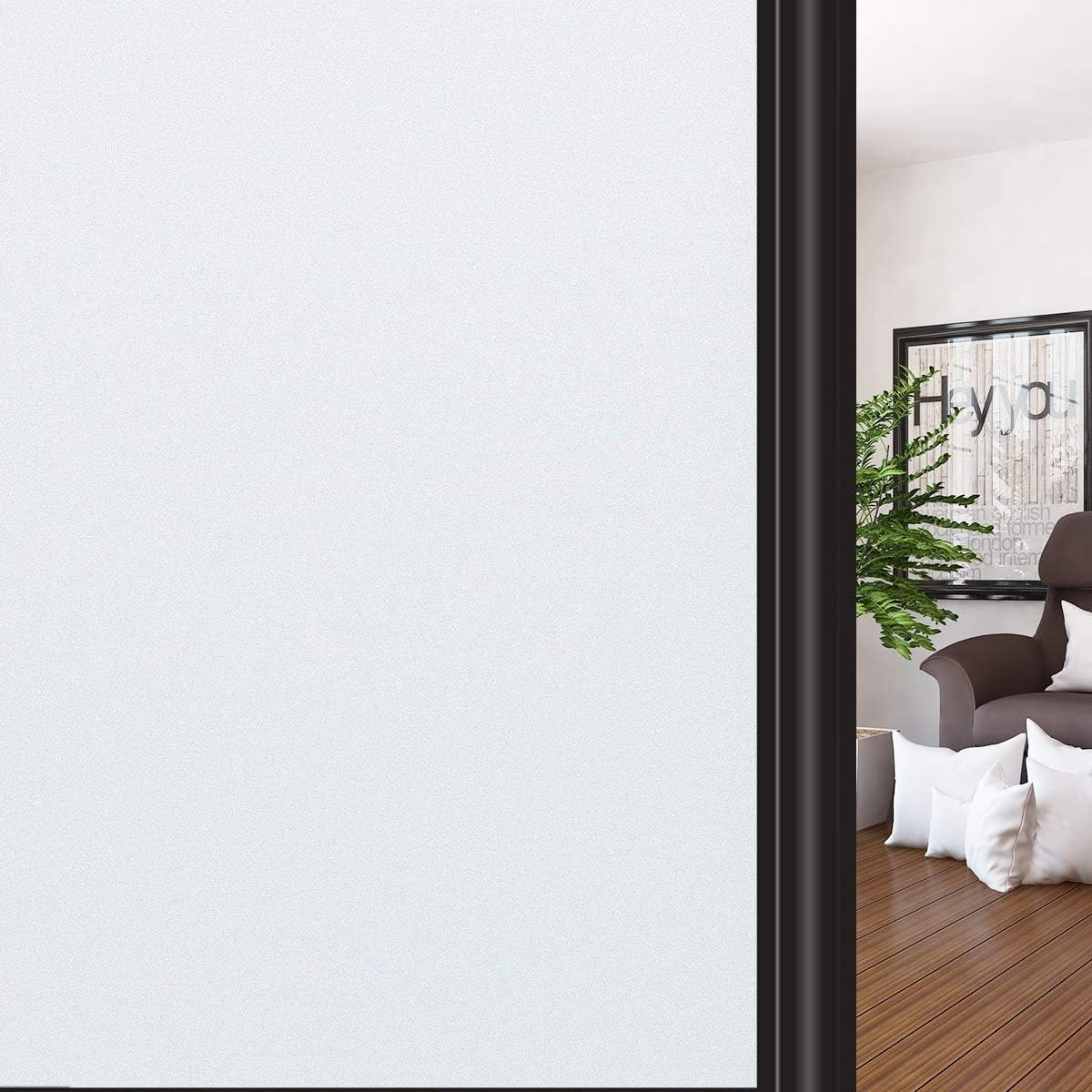 HIDBEA Frosted Window Privacy Film Non-Adhesive, Reusable Window Glass Films Heat Control Self Static Cling Removable Window Stickers for Home Office Living Room (White Frosted, 35.4 Inch x 6.5 Feet)