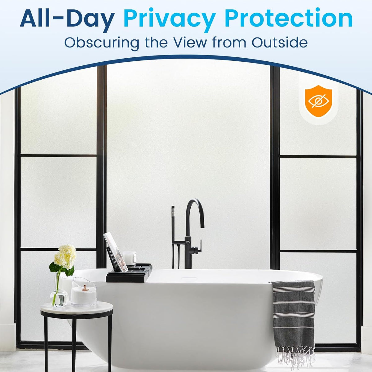 DOWELL Window Privacy Film, Frosted Glass Window Film, Static Cling Non-Adhesive Glass Clings, Sun Blocking Opaque Door Coverings, Reusable Door Sticker for Bathroom Home Office, White, 17.5" x 157.5"