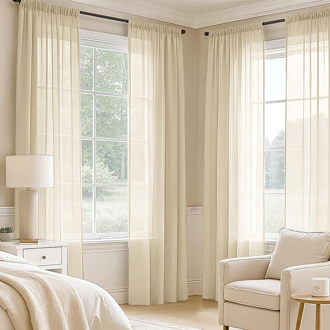 MIULEE Cream Sheer Curtains 102 Inches Long 4 Panels 42 x 102 Inches | Light - Image 2