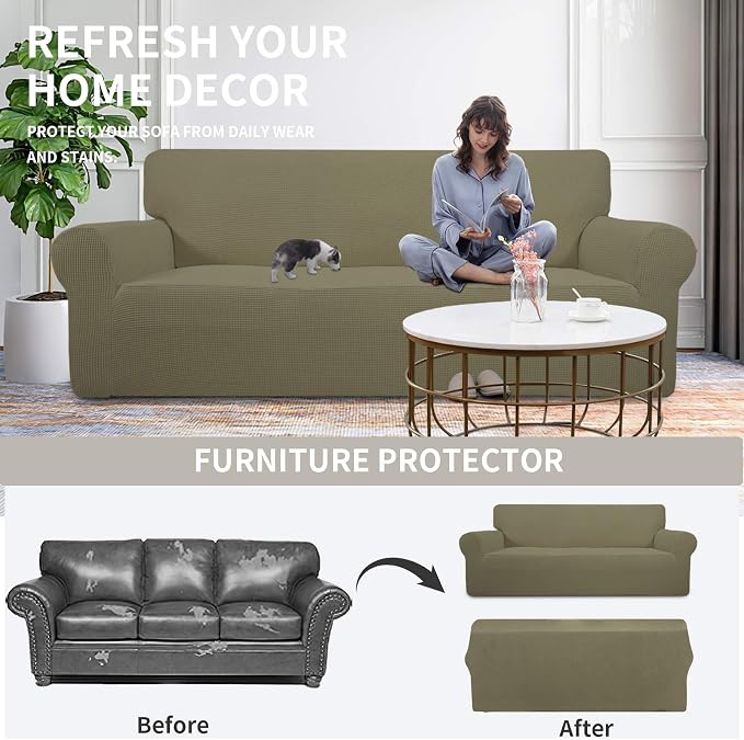Easy-Going Stretch Oversized Sofa Couch Slipcover Washable Khaki | 1-Piece - Image 4