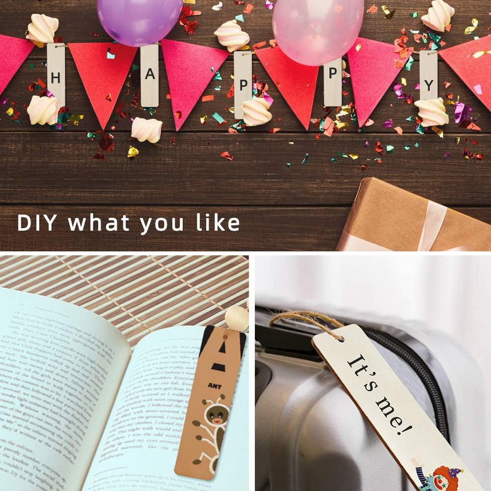 20pcs Wooden Tags with Holes & 50pcs DIY Craft Beads for Wooden Blank Hanging Tags Ornaments with Ropes - Wedding & Birthday Party Decoration