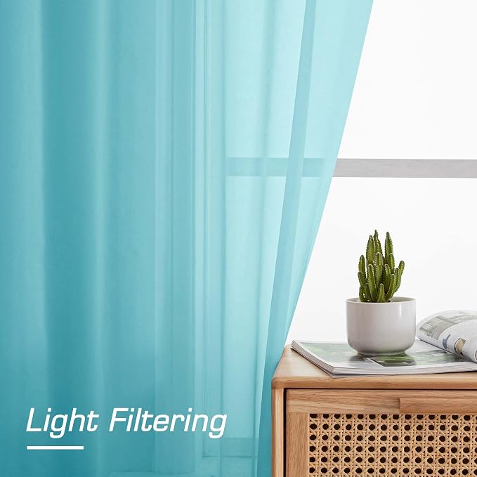 Aqua Sheer Curtains for Bedroom Living Room 54 Inch Length 2 Panels Set - Image 4