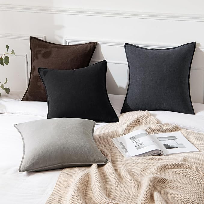 MIULEE Decorative Linen Pillow Covers 18x18 Inch Dark Gray | Boho Farmhouse​ - Image 4