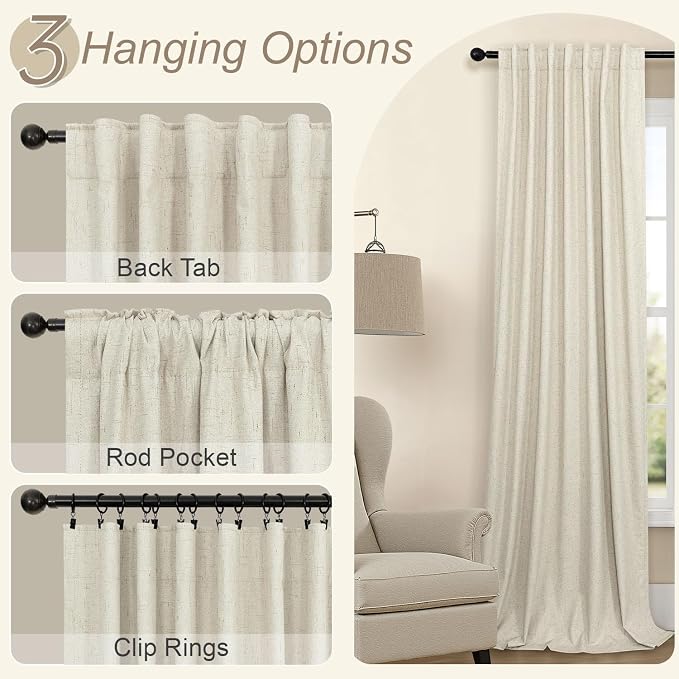Darkening Curtains for Bedroom 72 Inch Length 2 Panels Coastal Linen Textured - Image 6